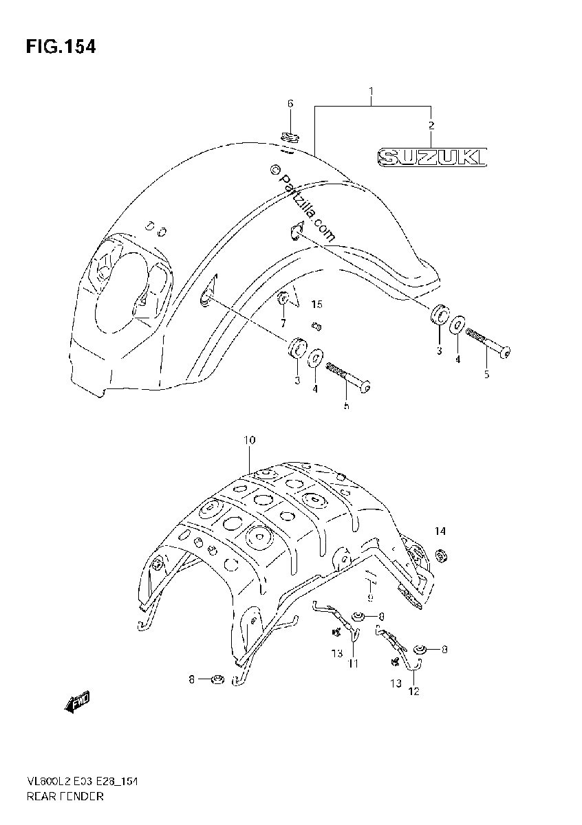 Diagrama de REAR FENDER VL800 E28