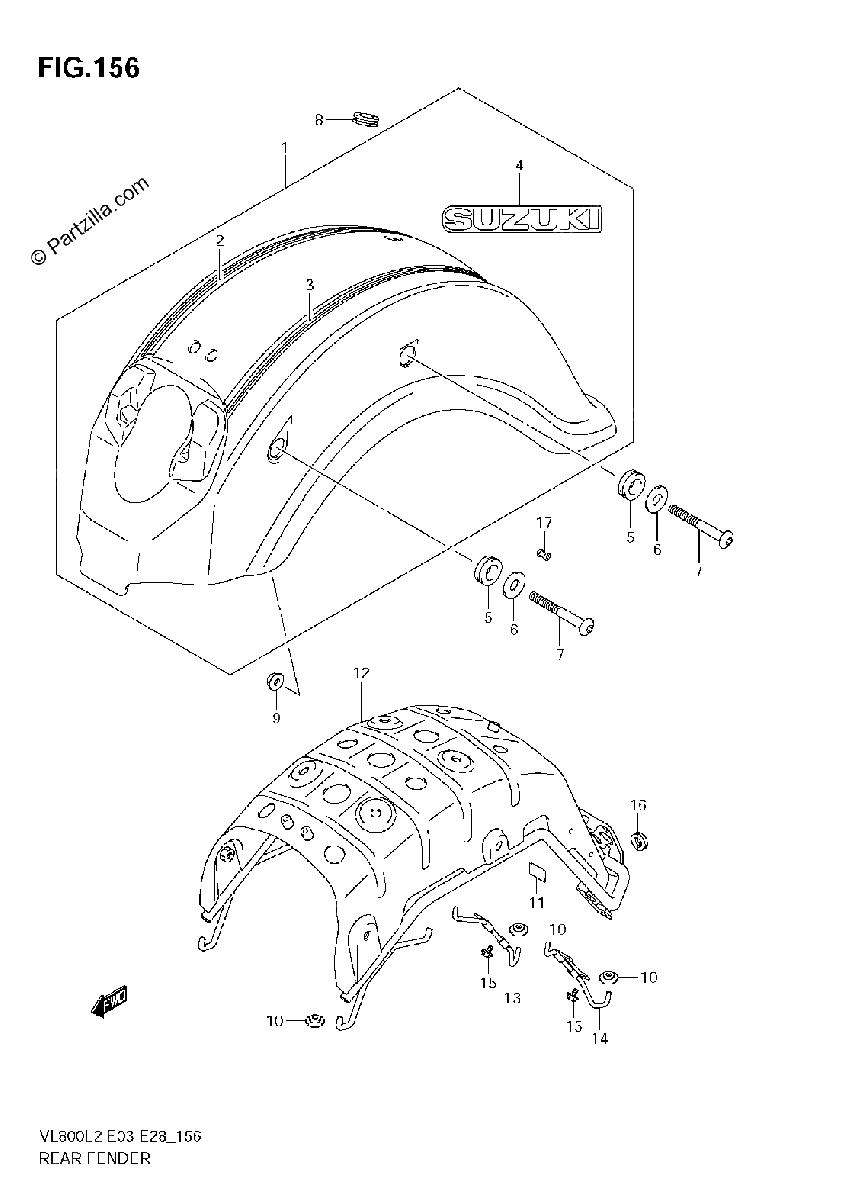 Diagrama de REAR FENDER VL800C E03