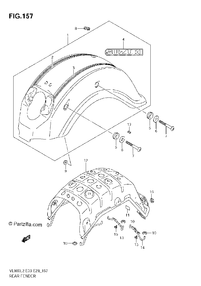Diagrama de REAR FENDER VL800C E28