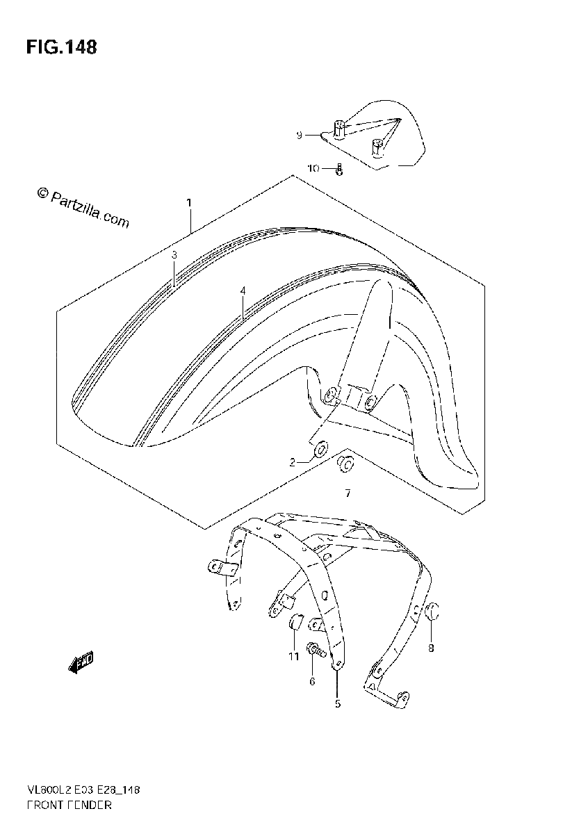 Diagrama de FRONT FENDER VL800T E03