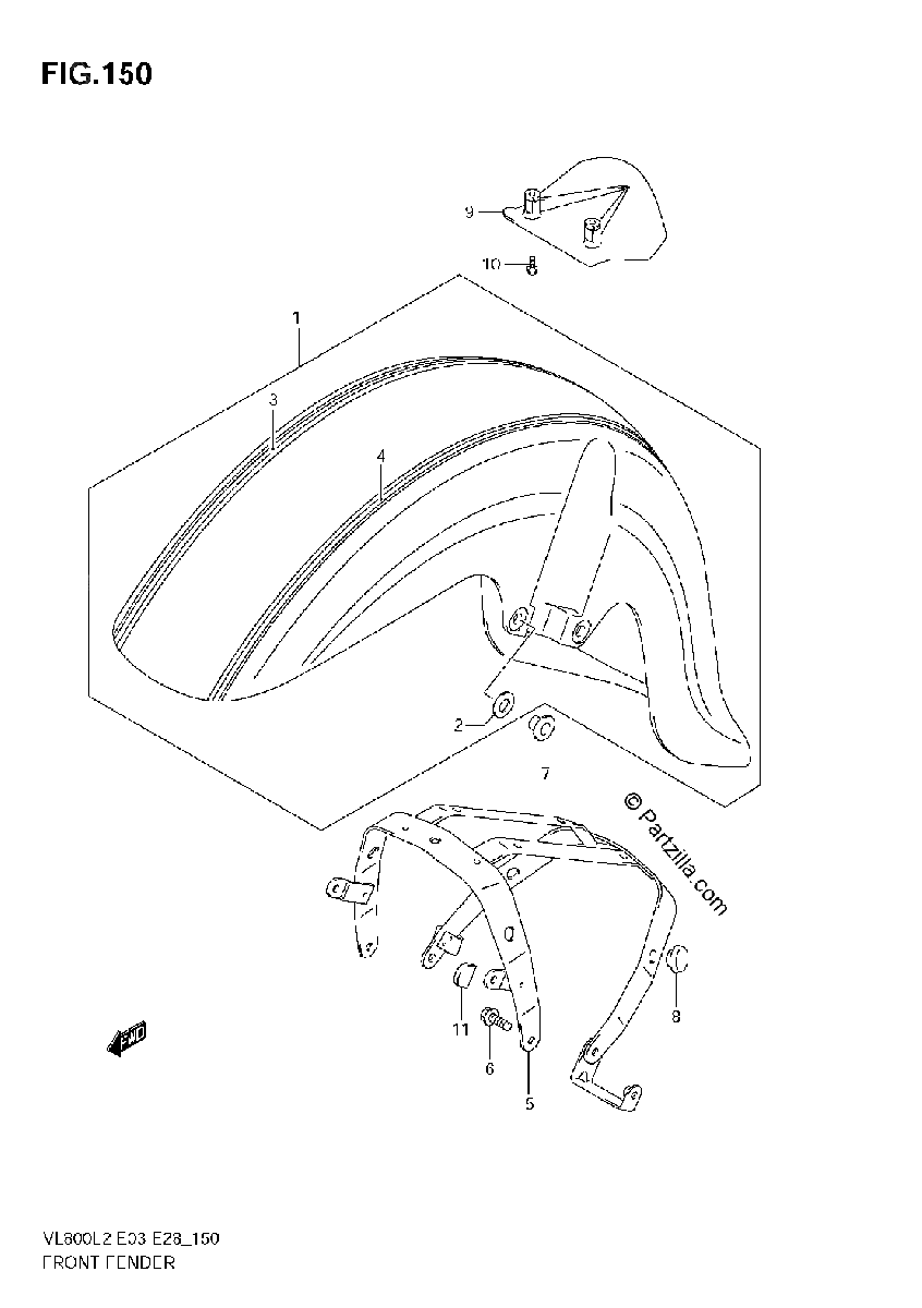 Diagrama de FRONT FENDER VL800T E33