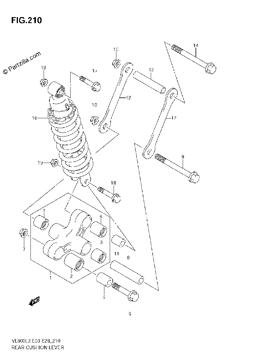 Diagrama de REAR CUSHION LEVER VL800T E28