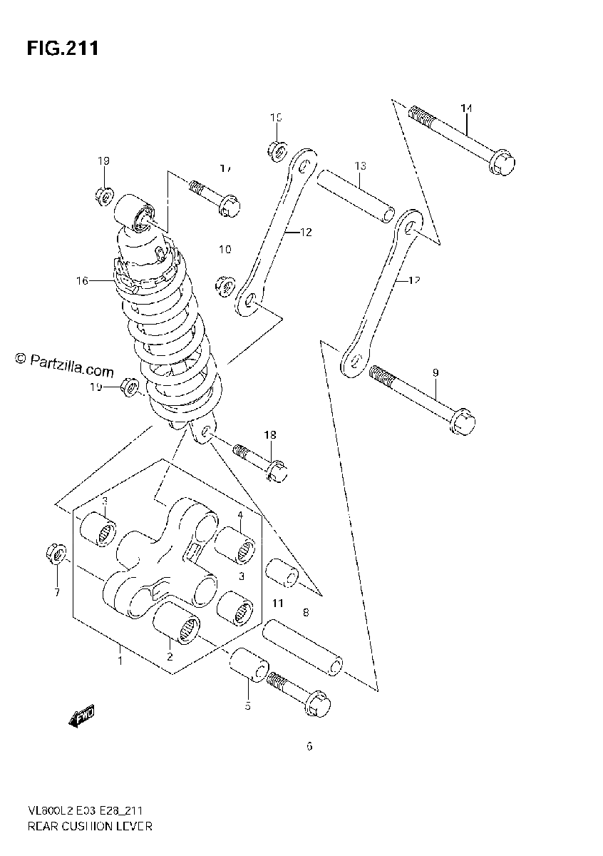 Diagrama de REAR CUSHION LEVER VL800T E33