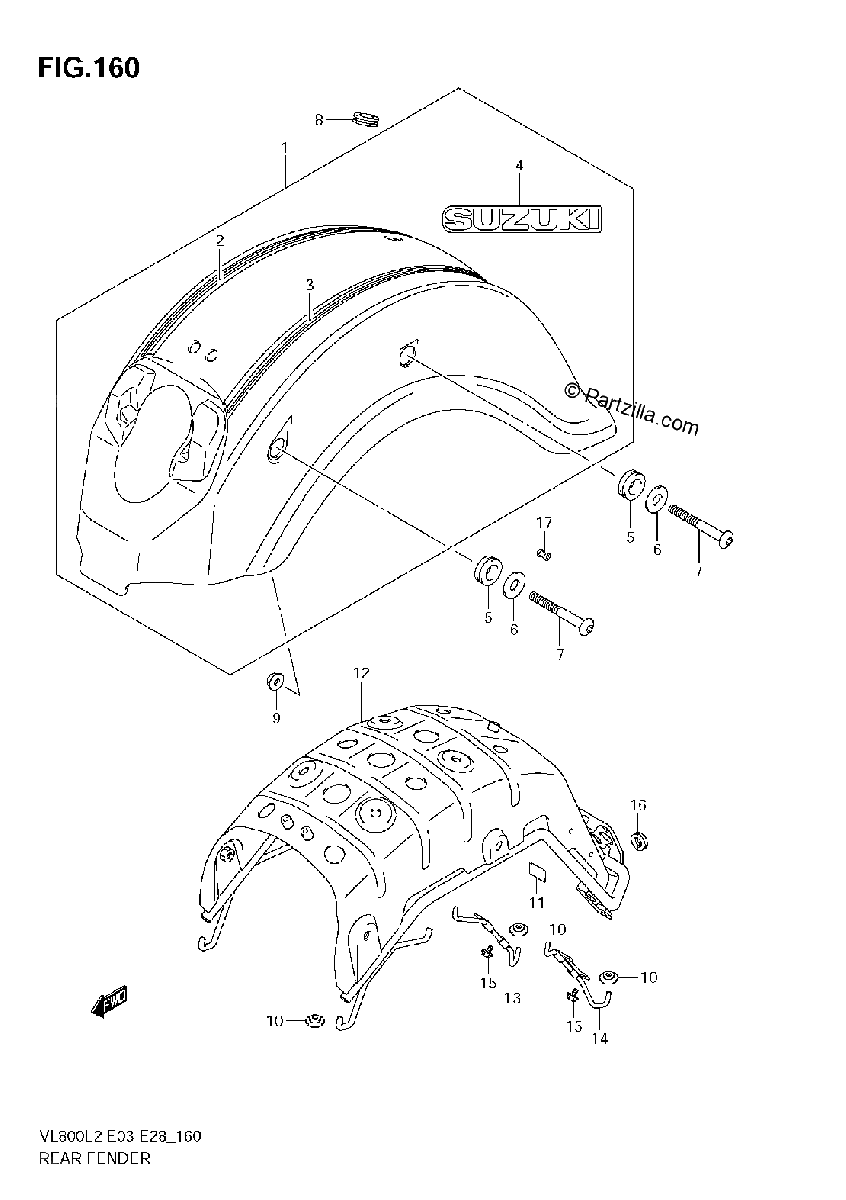 Diagrama de REAR FENDER VL800T E28
