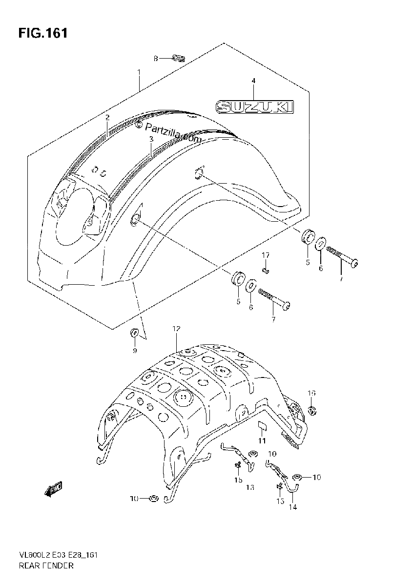 Diagrama de REAR FENDER VL800T E33