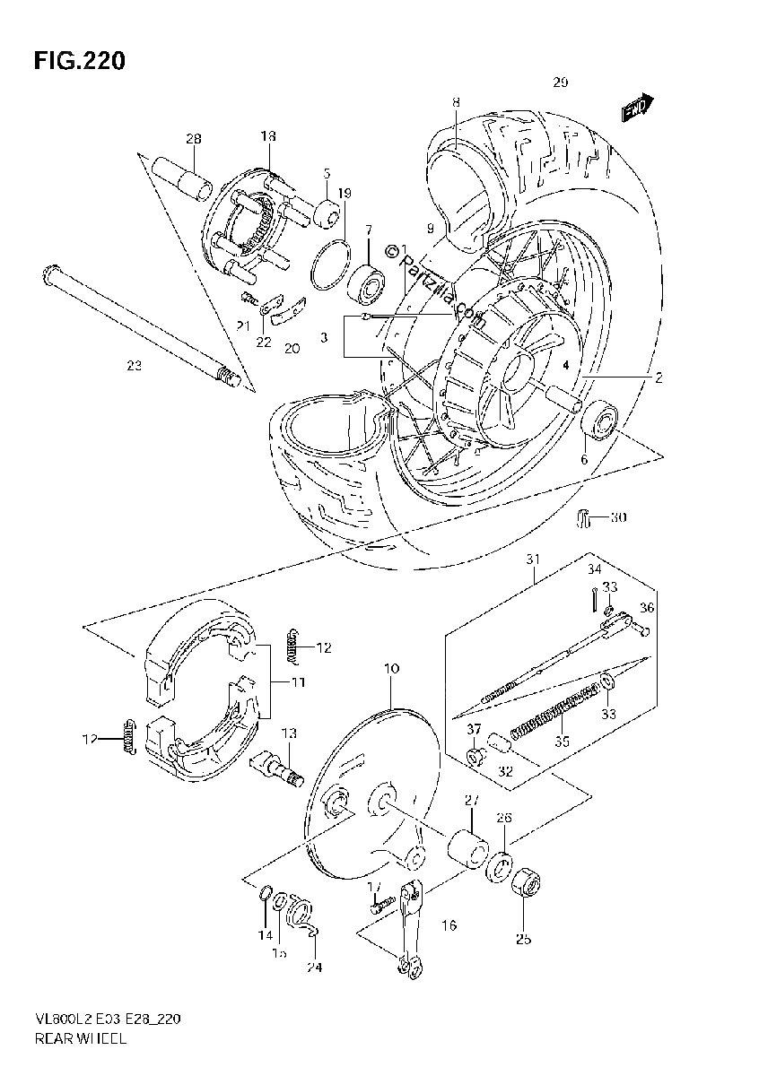 Diagrama de REAR WHEEL VL800T E33
