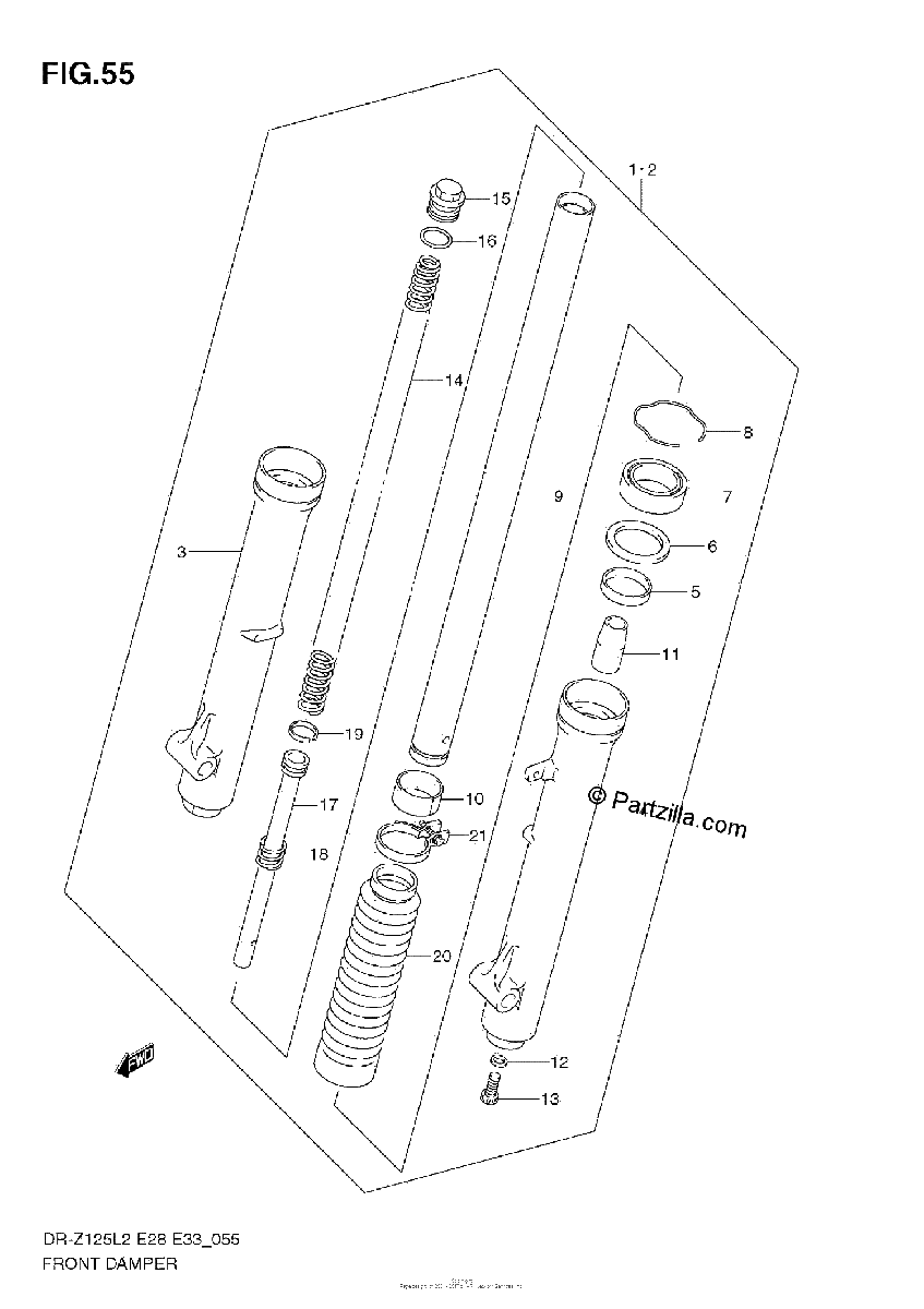 Diagrama de FRONT DAMPER DR Z125 E33