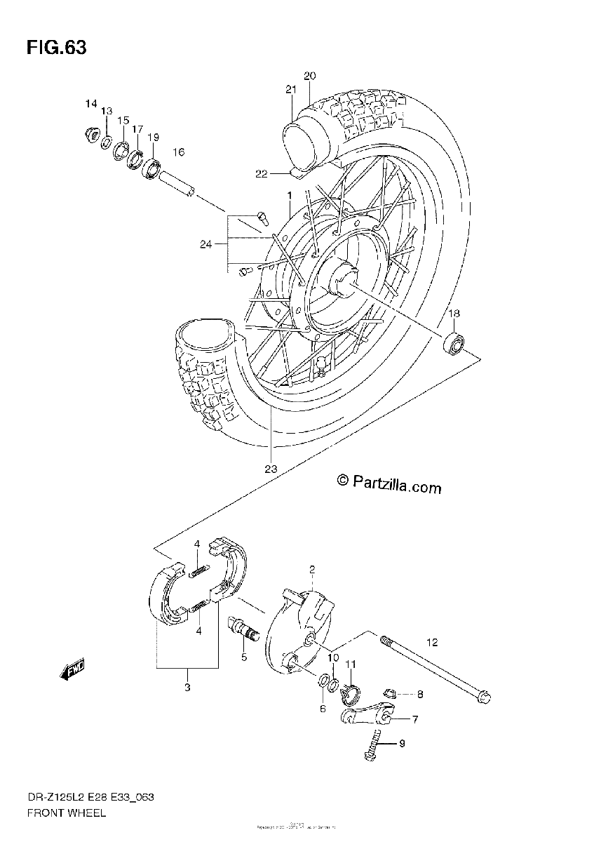 Diagrama de FRONT WHEEL DR Z125 E33