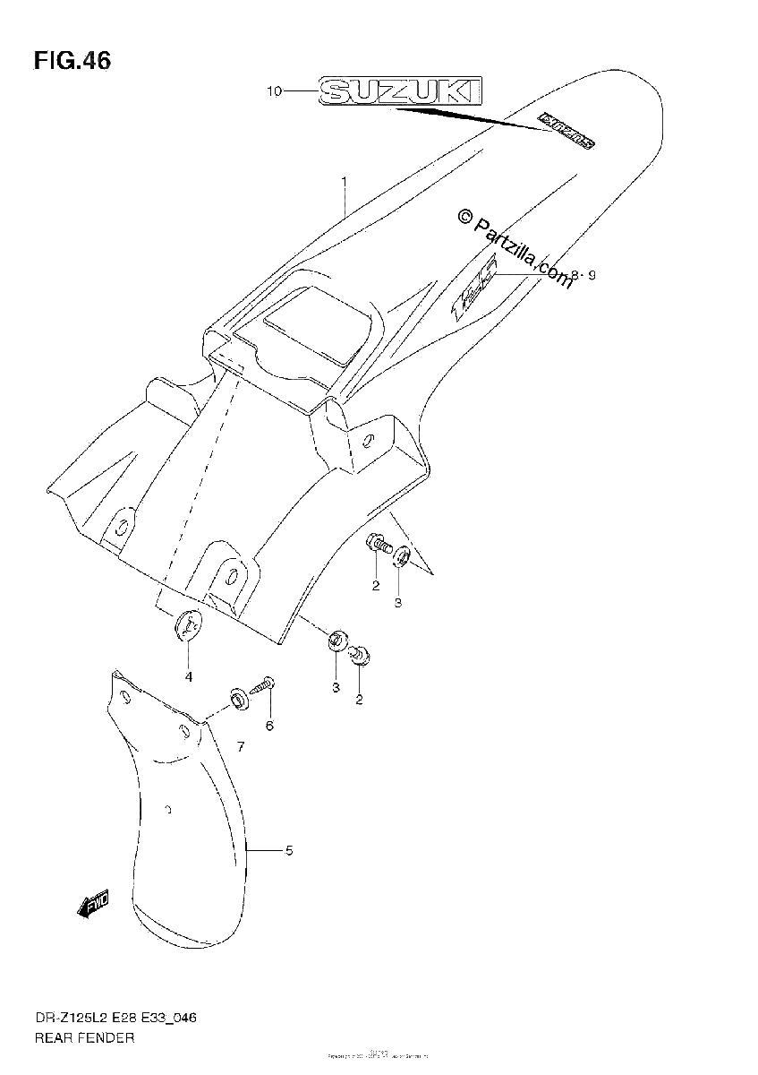 Diagrama de REAR FENDER DR Z125 E33