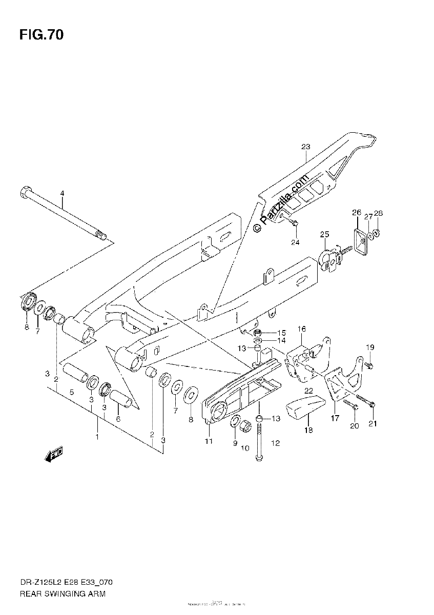 Diagrama de REAR SWINGING ARM DR Z125 E28