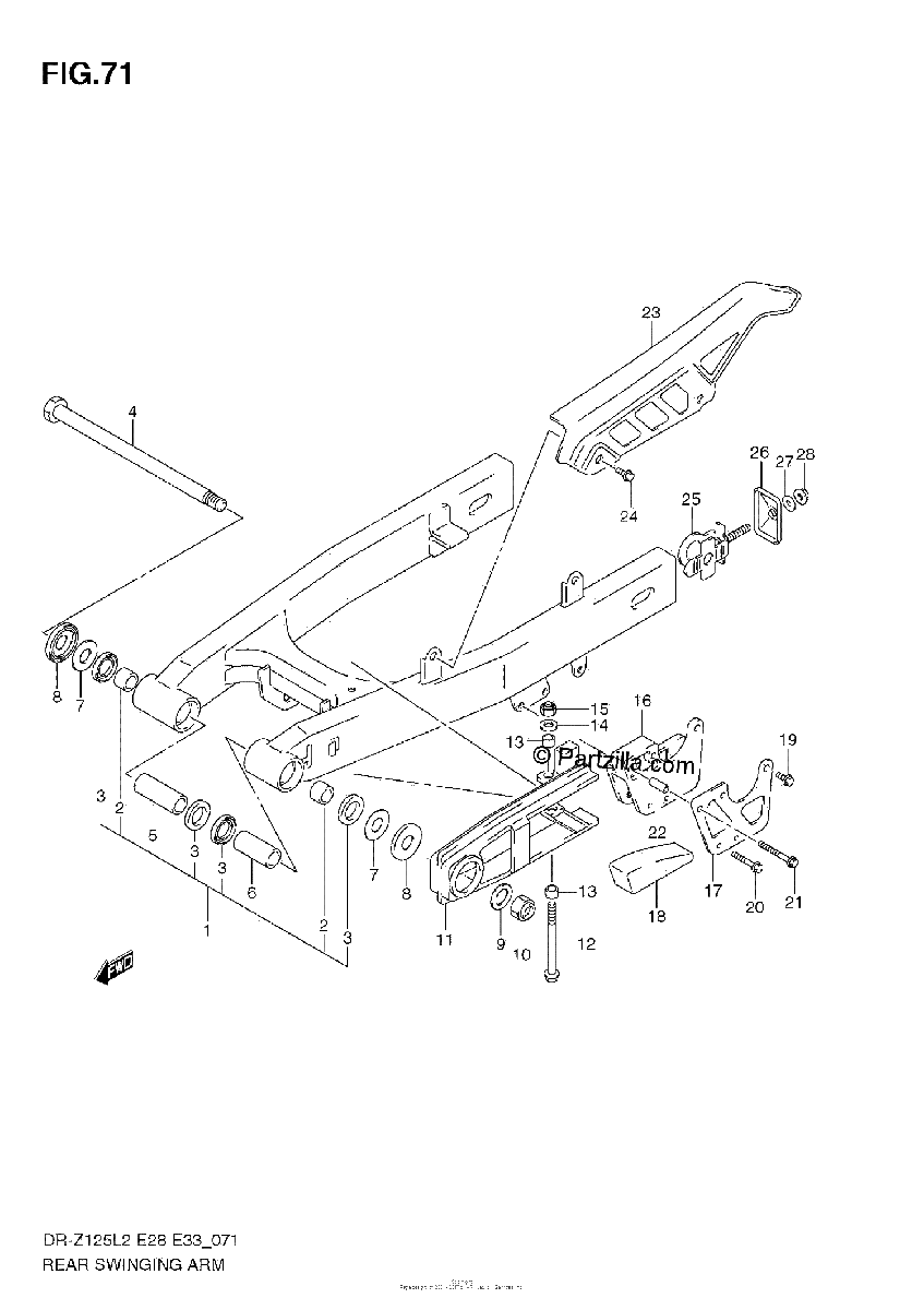 Diagrama de REAR SWINGING ARM DR Z125 E33
