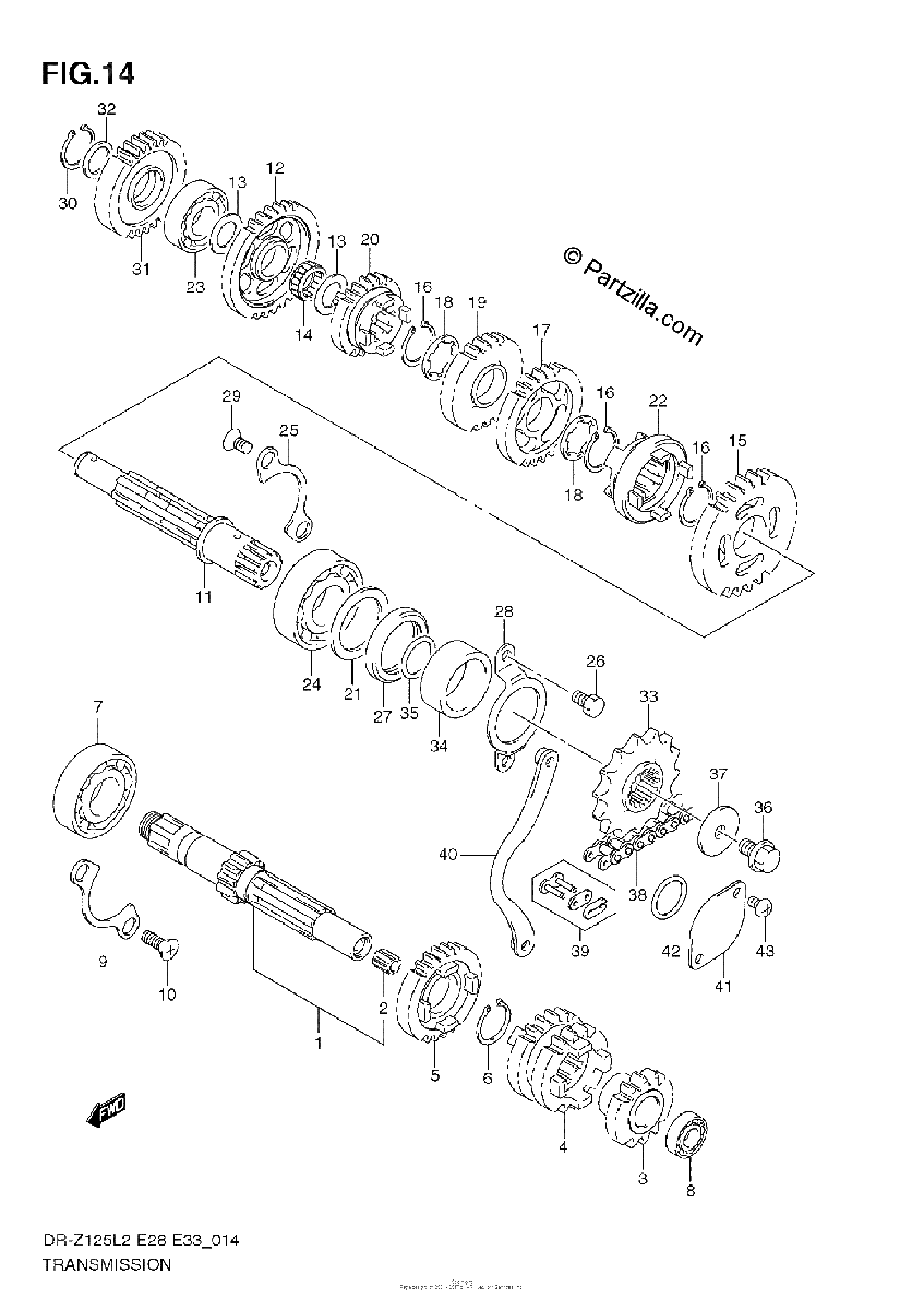Diagrama de TRANSMISSION DR Z125 E28
