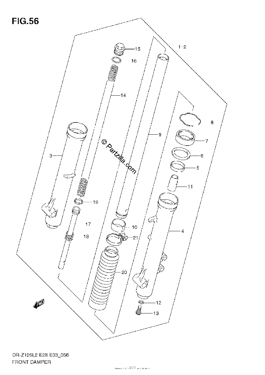 Diagrama de FRONT DAMPER DR Z125L E28