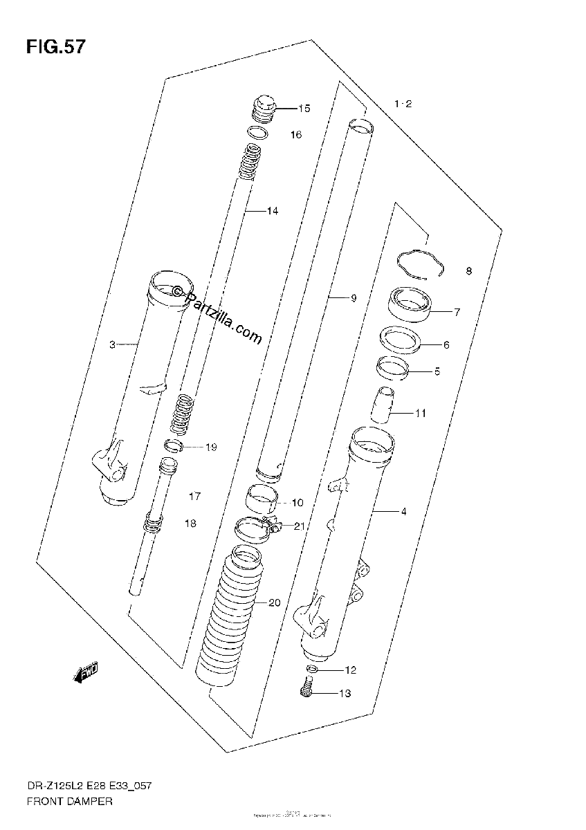 Diagrama de FRONT DAMPER DR Z125L E33