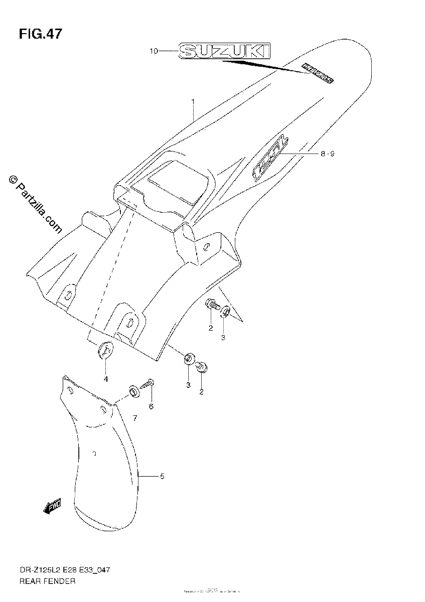 Diagrama de REAR FENDER DR Z125L E28