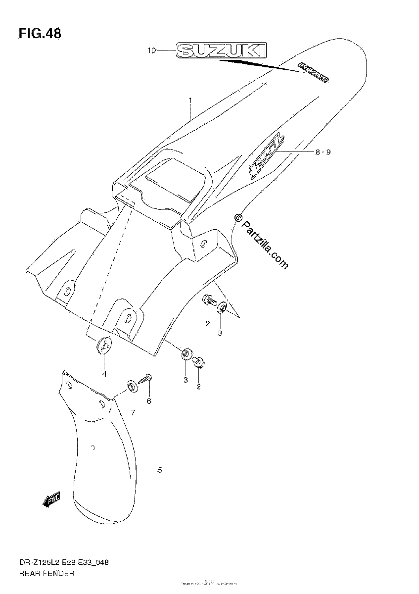 Diagrama de REAR FENDER DR Z125L E33