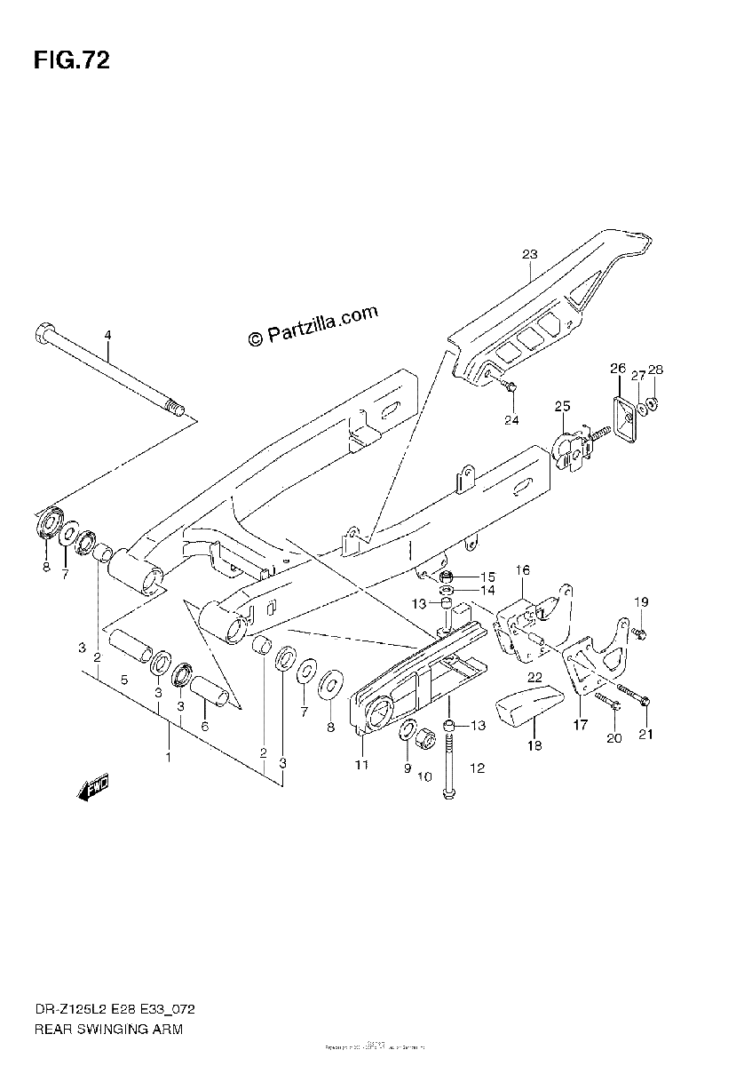 Diagrama de REAR SWINGING ARM DR Z125L E28