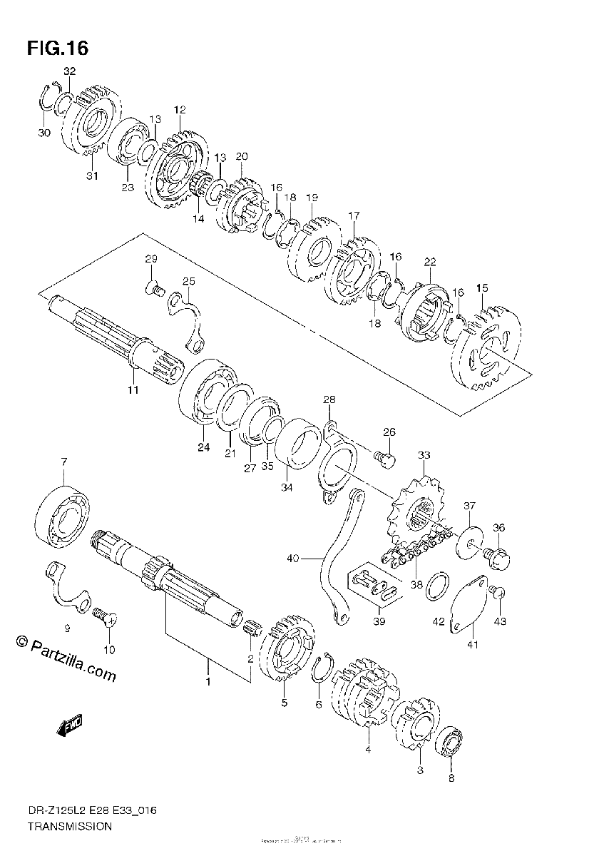 Diagrama de TRANSMISSION DR Z125L E28