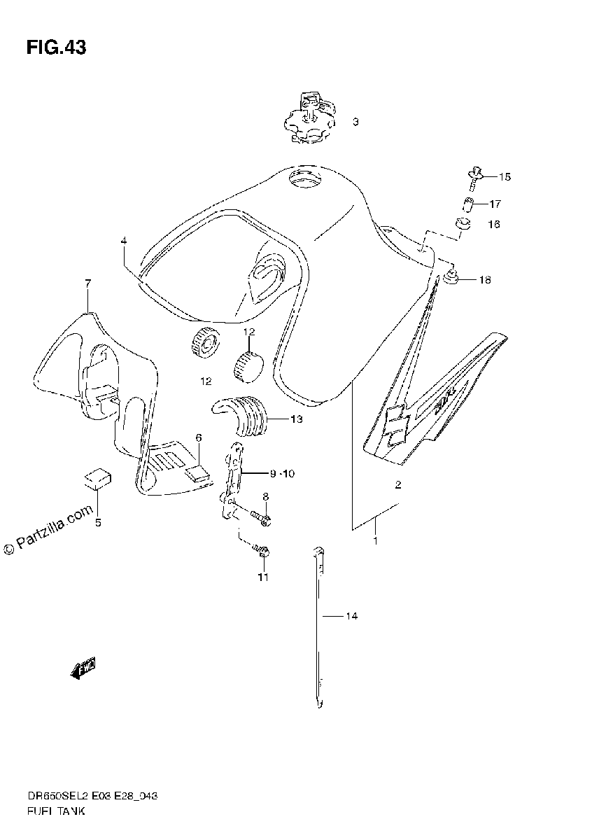 Diagrama de FUEL TANK DR650SE L2 E28