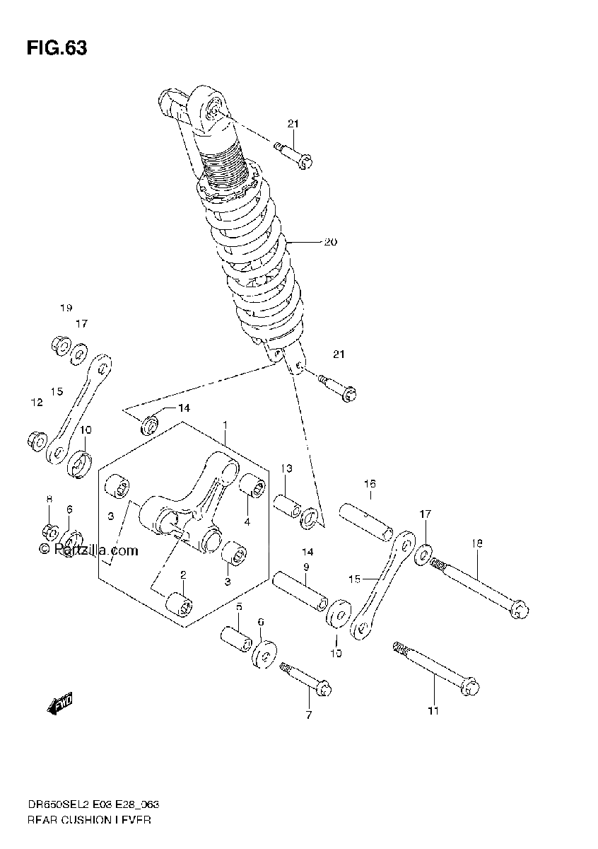 Diagrama de REAR CUSHION LEVER DR650SE L2 E03