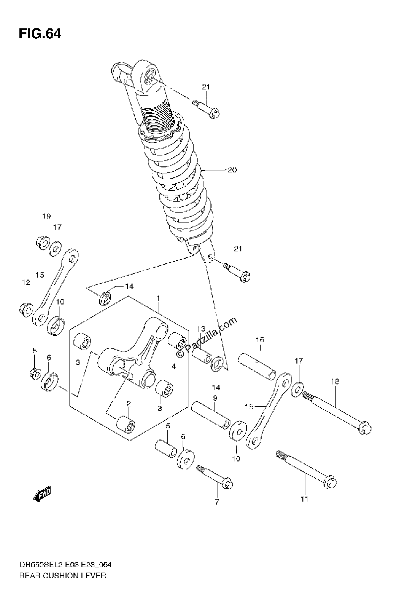 Diagrama de REAR CUSHION LEVER DR650SE L2 E28