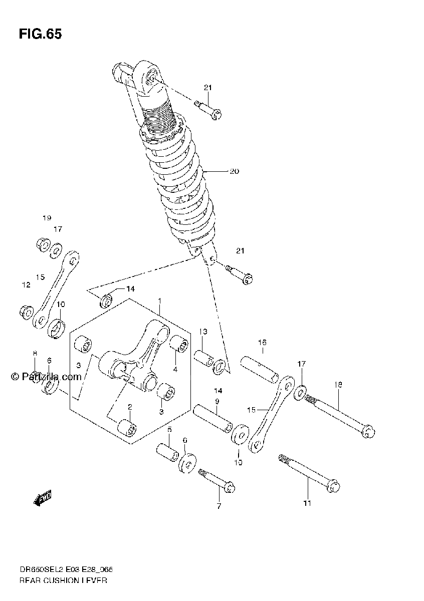 Diagrama de REAR CUSHION LEVER DR650SE L2 E33