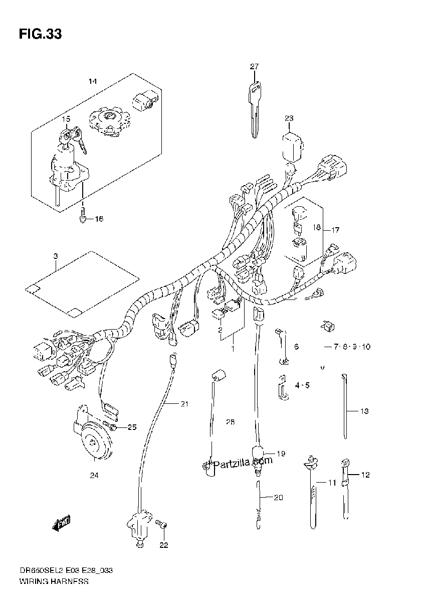 Diagrama de WIRING HARNESS DR650SE L2 E28