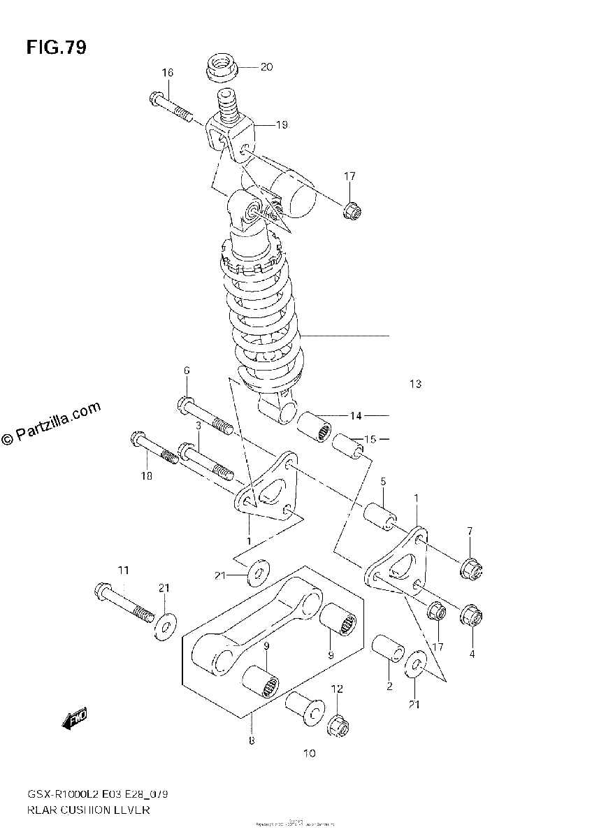 Diagrama de REAR CUSHION LEVER GSX R1000 L2 E28