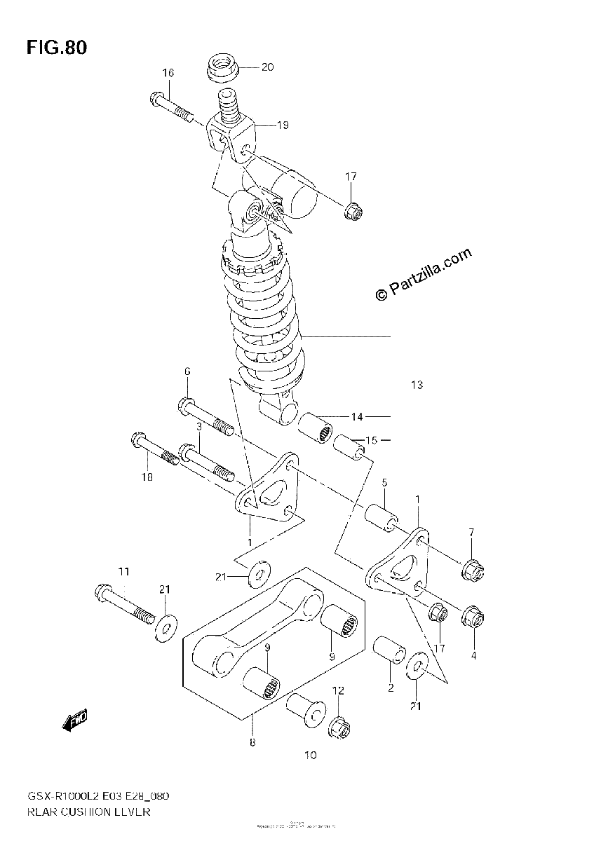 Diagrama de REAR CUSHION LEVER GSX R1000 L2 E33