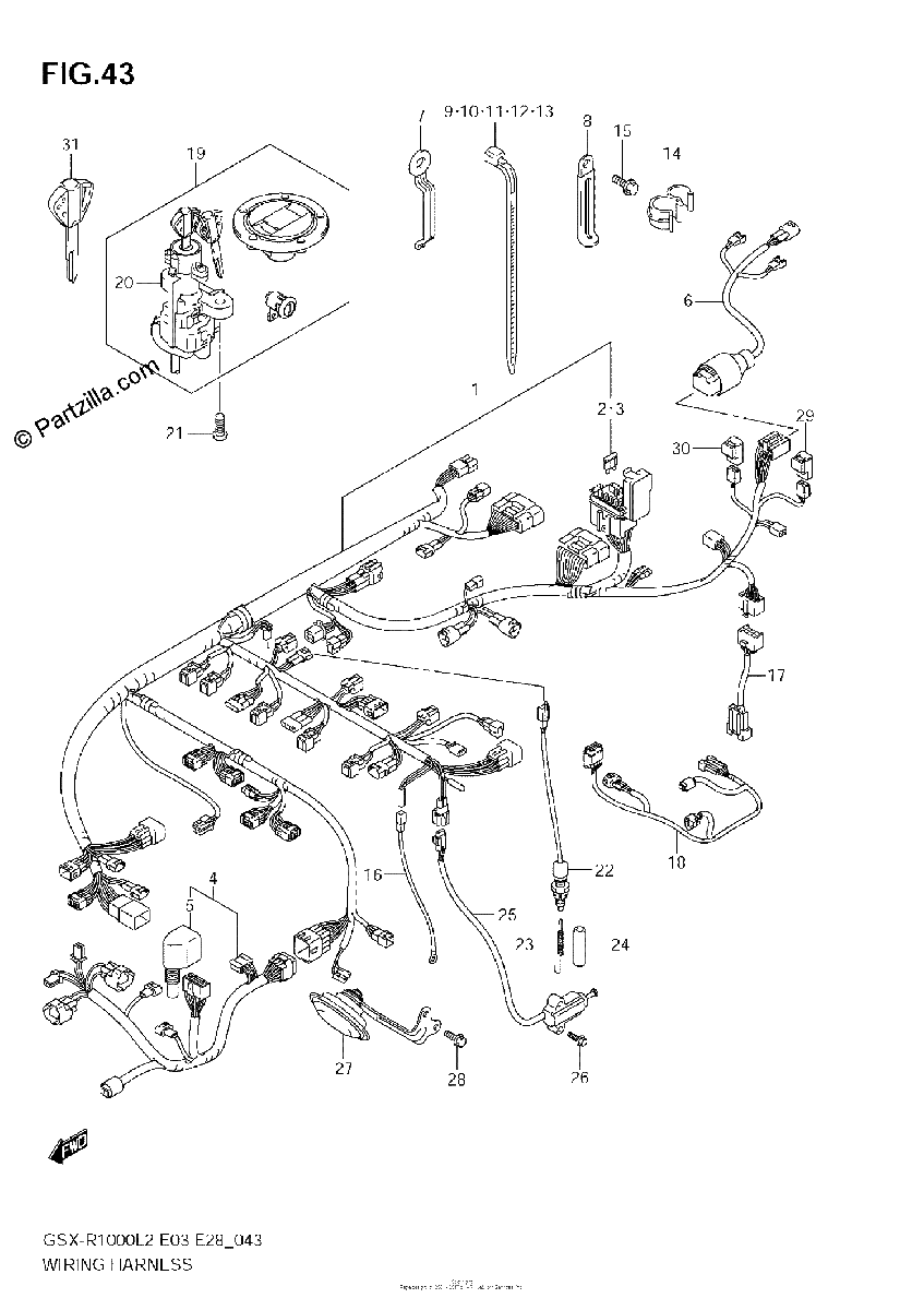 Diagrama de WIRING HARNESS GSX R1000 L2 E28