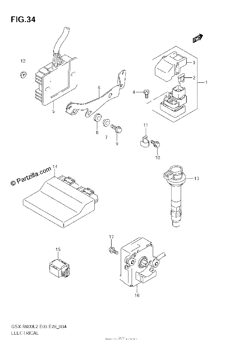 Diagrama de ELECTRICAL GSX R600L2 E33