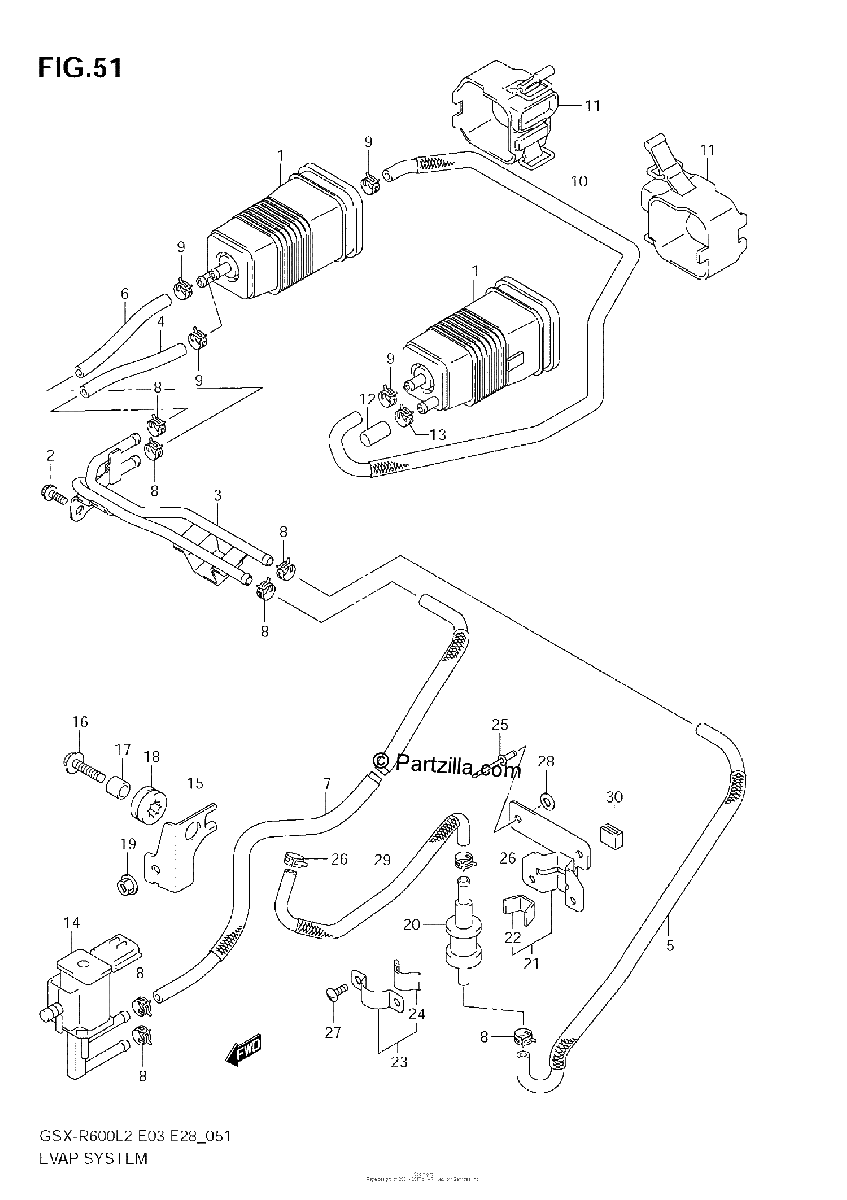 Diagrama de EVAP SYSTEM GSX R600L2 E33