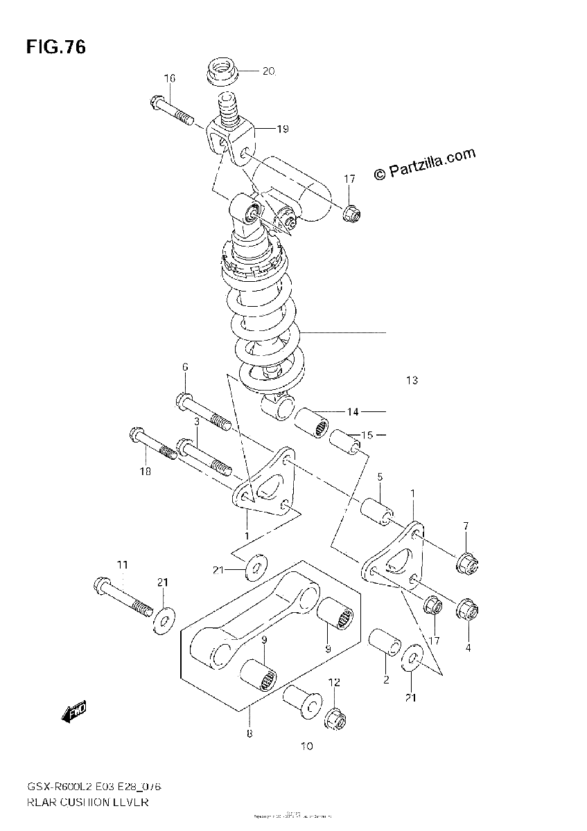 Diagrama de REAR CUSHION LEVER GSX R600L2 E03