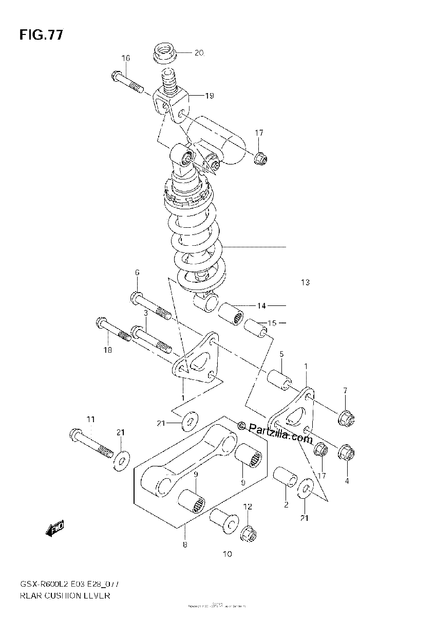 Diagrama de REAR CUSHION LEVER GSX R600L2 E28