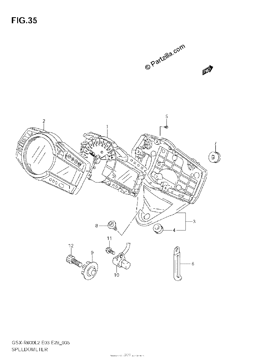 Diagrama de SPEEDOMETER GSX R600L2 E03