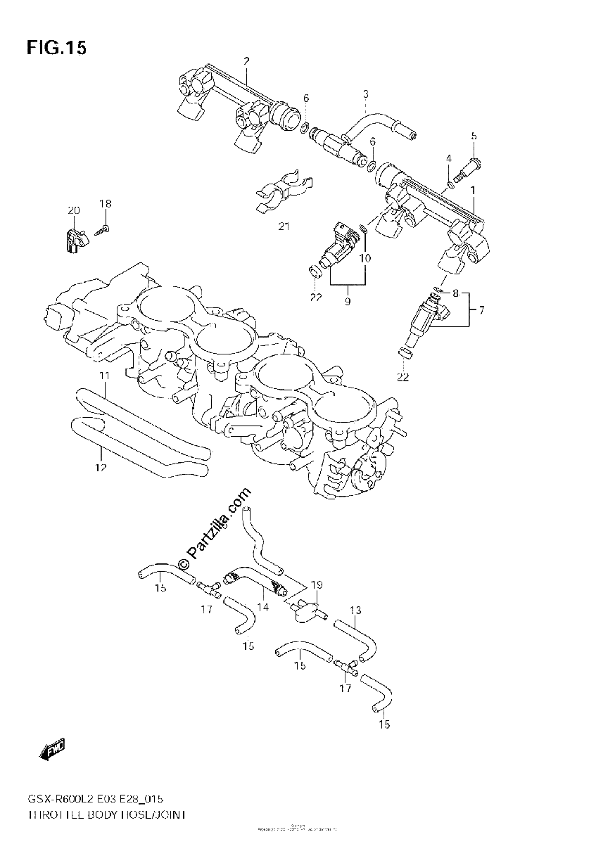 Diagrama de THROTTLE BODY HOSE JOINT GSX R600L2 E28