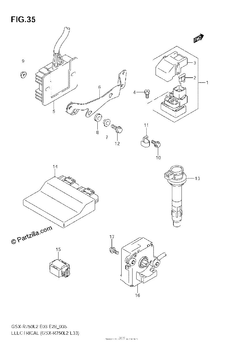 Diagrama de ELECTRICAL GSX R750 L2 E33