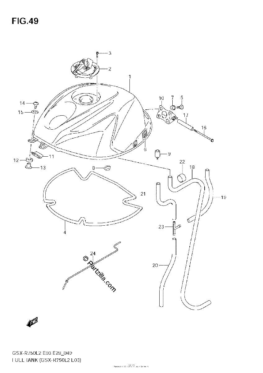 Diagrama de FUEL TANK GSX R750 L2 E03