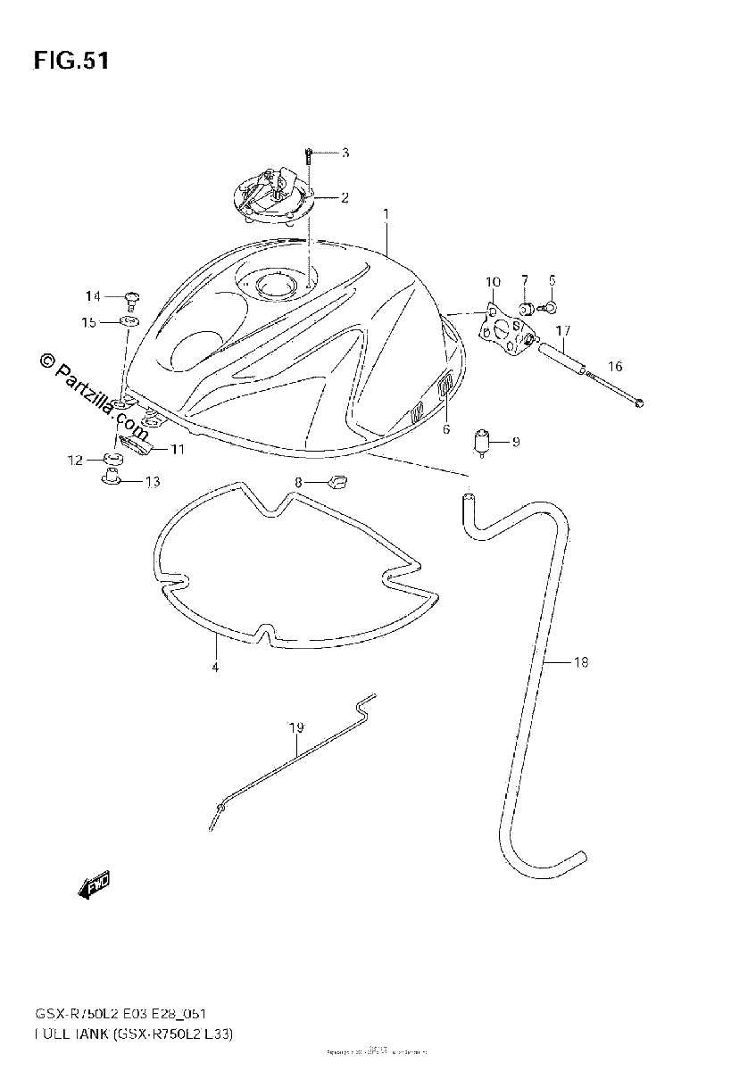 Diagrama de FUEL TANK GSX R750 L2 E33