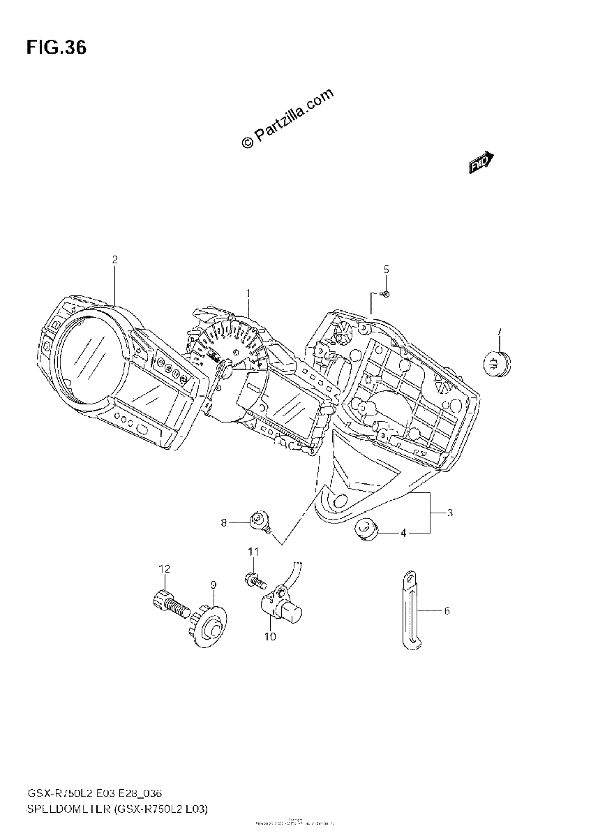 Diagrama de SPEEDOMETER GSX R750 L2 E03