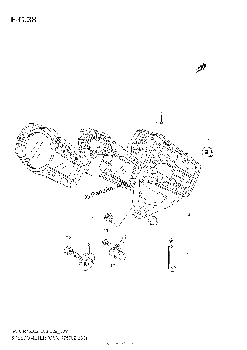 Diagrama de SPEEDOMETER GSX R750 L2 E33