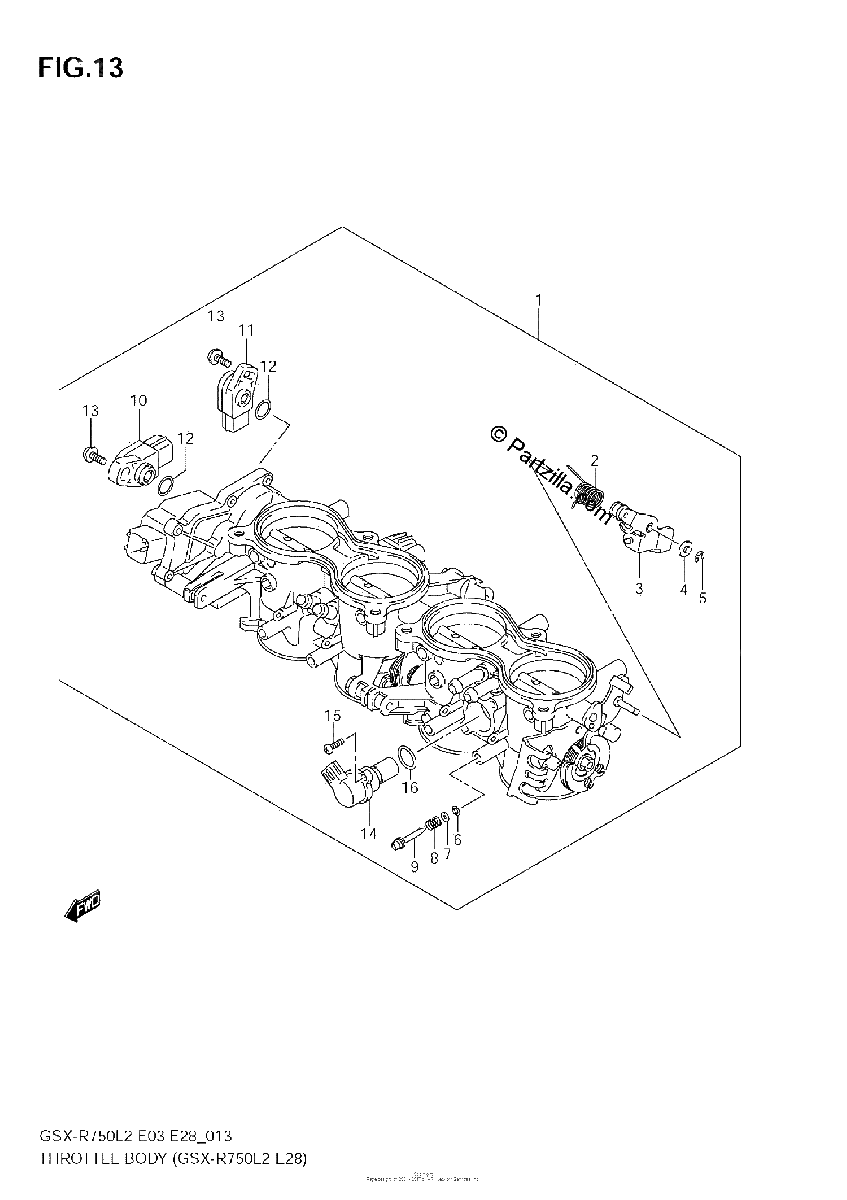 Diagrama de THROTTLE BODY GSX R750 L2 E28