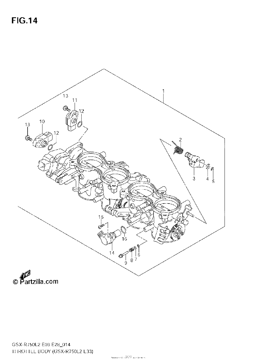 Diagrama de THROTTLE BODY GSX R750 L2 E33