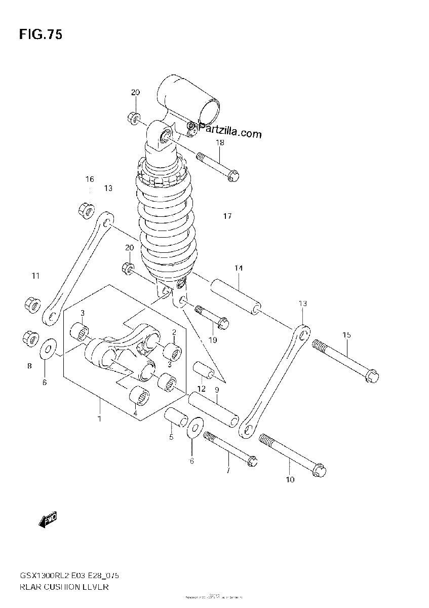 Diagrama de REAR CUSHION LEVER GSX1300R L2 E28