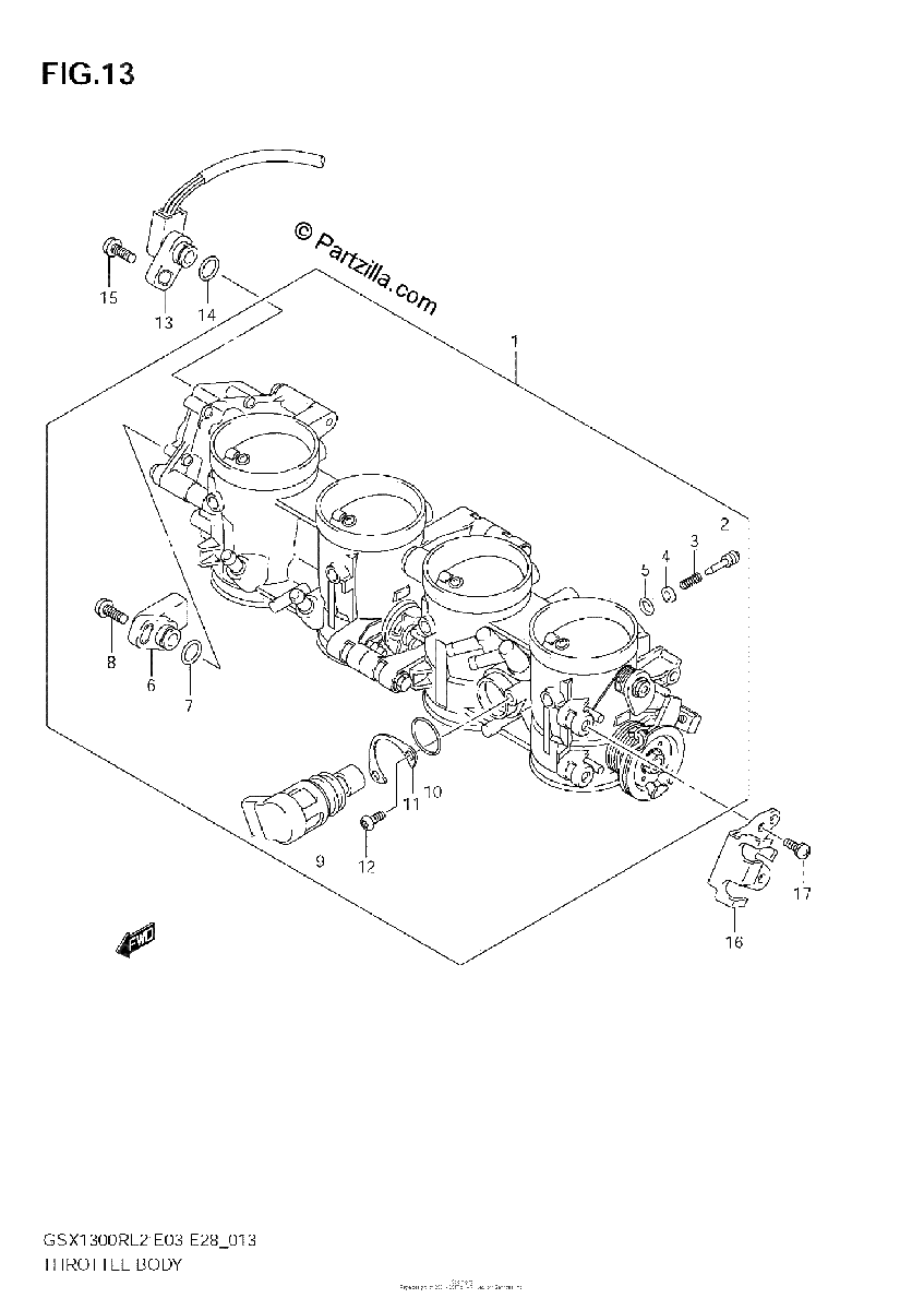 Diagrama de THROTTLE BODY GSX1300R L2 E03