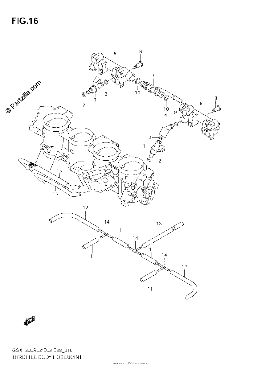 Diagrama de THROTTLE BODY HOSE JOINT GSX1300R L2 E03