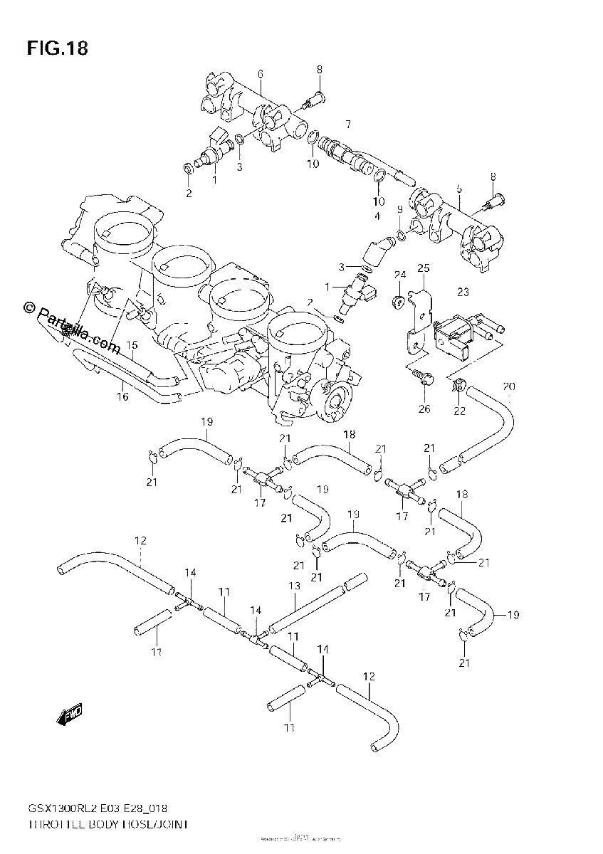 Diagrama de THROTTLE BODY HOSE JOINT GSX1300R L2 E33