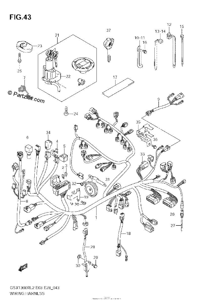 Diagrama de WIRING HARNESS GSX1300R L2 E28