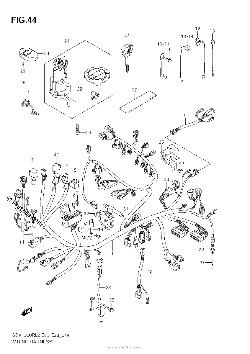 Diagrama de WIRING HARNESS GSX1300R L2 E33
