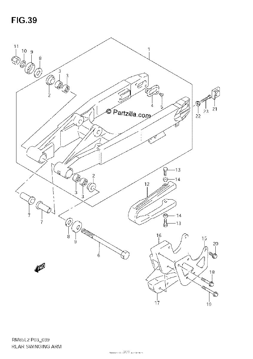 Diagrama de REAR SWINGING ARM RM85